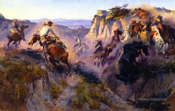 Indiens et cowboys œuvres - chasseurs de chevaux sauvages no 2 1913 Charles Marion Russell Indiana cow boy